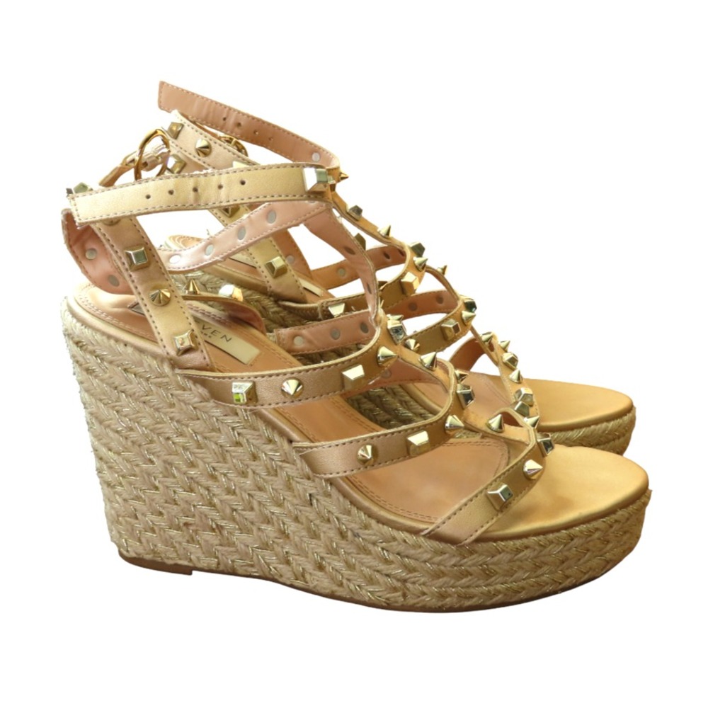 STEVEN Steve Madden SALLINA ESPADRILLES High Heels GLADIATOR STUDDED Gold 8 M